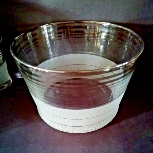Vintage Art Deco FROST Nip Platinum Band Cocktail Glasses 3¼" and Ice Bowl - Picture 4 of 5